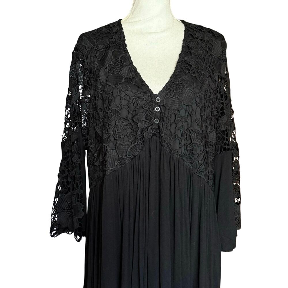 Unique J Gee black crochet bell flare sleeve fit and flare dress high waist 2x - Picture 3 of 12